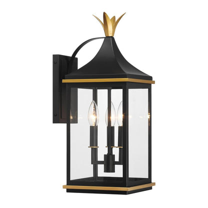 Crystorama Simpson 3 Light Outdoor Sconce Matte Black, Textured Gold