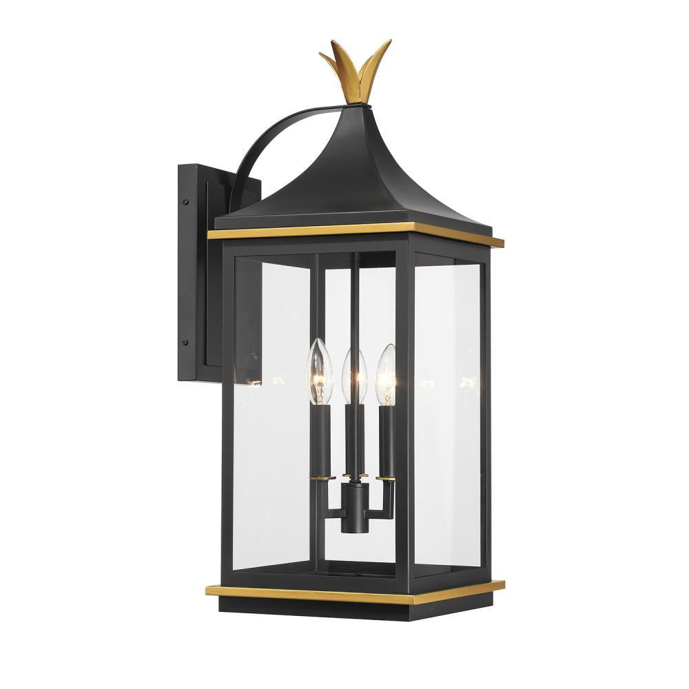 Crystorama Simpson 3 Light Outdoor Sconce Matte Black, Textured Gold