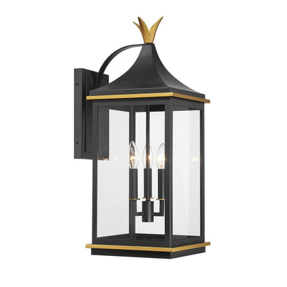 Crystorama Simpson 3 Light Outdoor Sconce Matte Black, Textured Gold