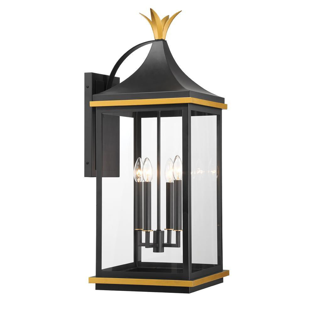 Crystorama Simpson 4 Light Outdoor Wall Sconce Matte Black, Textured Gold