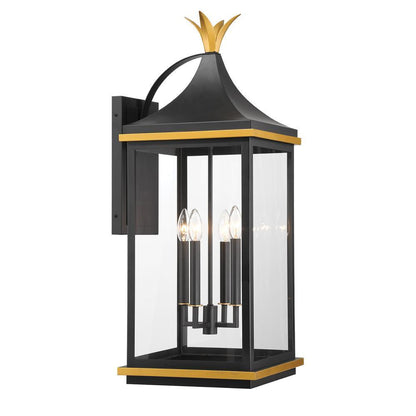 Crystorama Simpson 4 Light Outdoor Wall Sconce Matte Black, Textured Gold