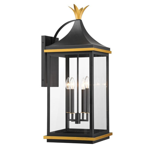 Crystorama Simpson 4 Light Outdoor Wall Sconce Matte Black, Textured Gold