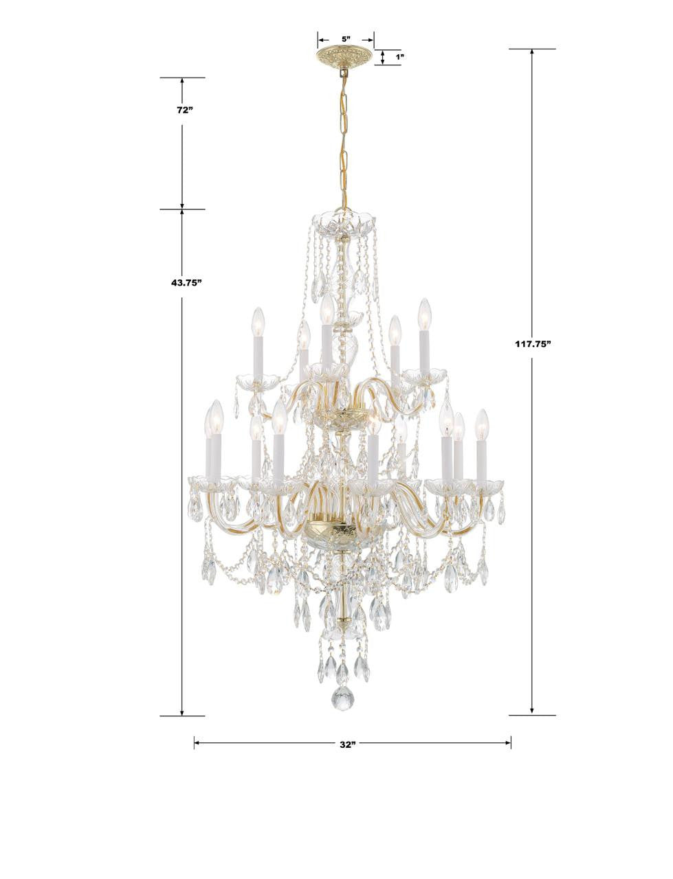 Crystorama Traditional Crystal Chandelier - Polished Brass, Hand Cut Crystal 43.75"H
