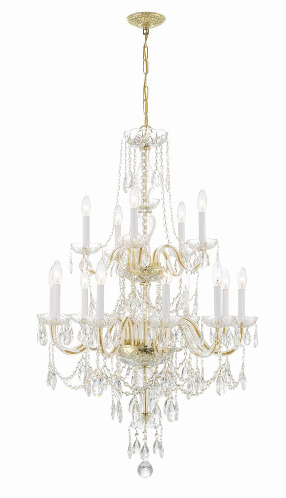 Crystorama Traditional 15 Light Crystal Chandelier Polished Brass