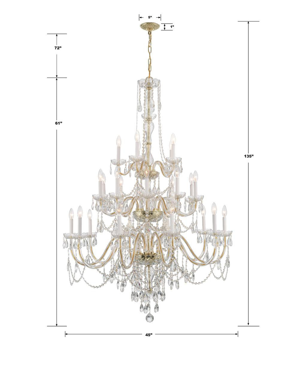 Crystorama Traditional Crystal Chandelier - Polished Brass, Hand Cut Crystal 61"H
