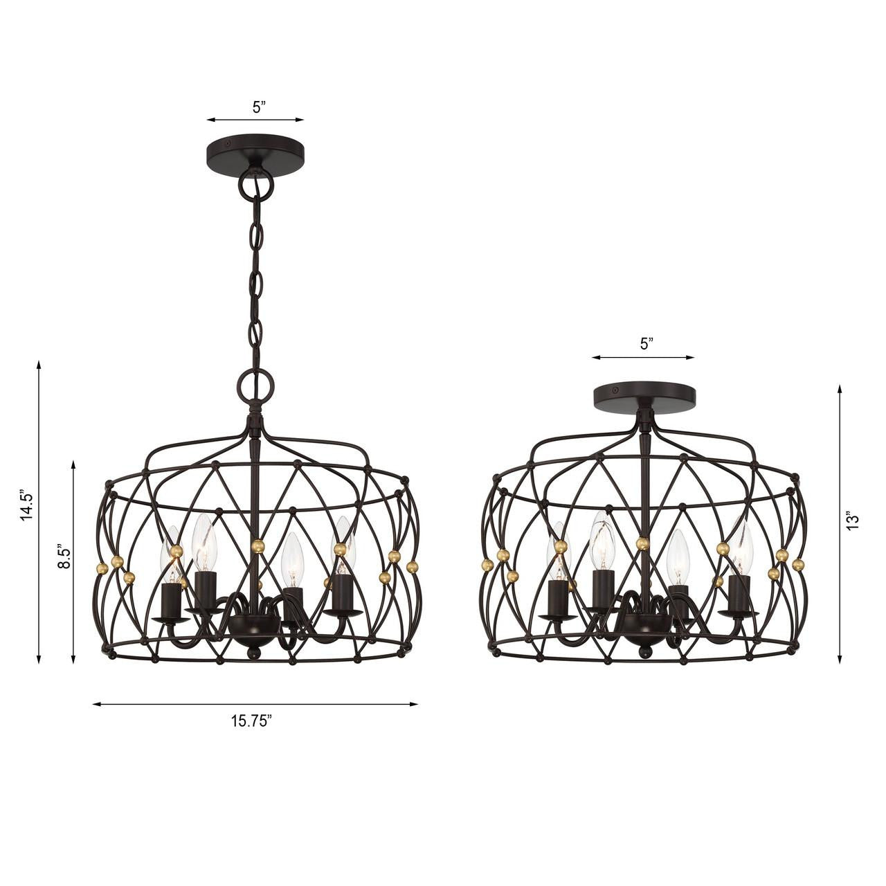 Crystorama Zucca Semi Flush Mount English Bronze, Antique Gold