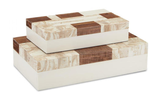 Currey and Company 1940s Box, Set of 2 Beige, Brown, Ivory, Natural