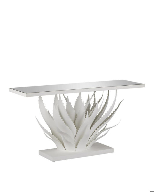 Currey and Company Agave White Console Table Gesso White, Mirror