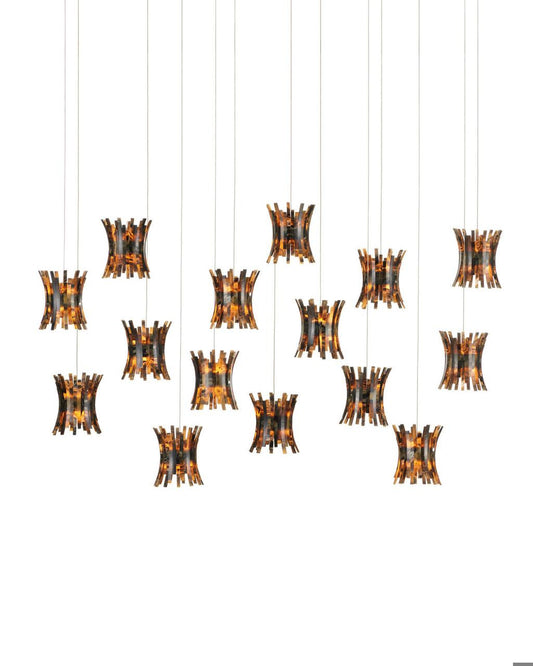 Currey and Company Alsop 15-Light Linear Multi-Drop Pendant Brown, Black, Natural