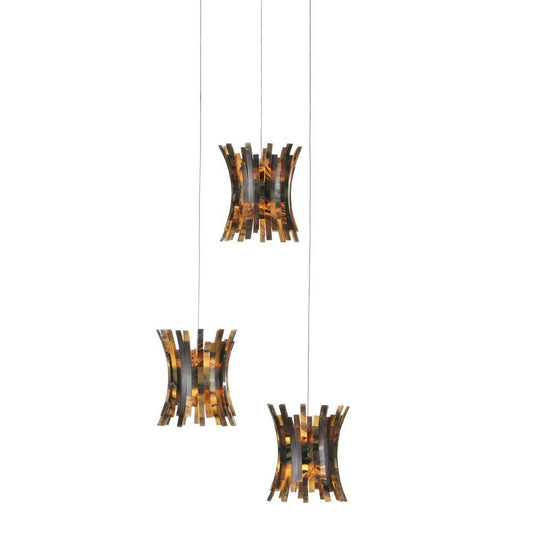 Currey and Company Alsop 3-Light Round Multi-Drop Pendant Brown, Black, Natural