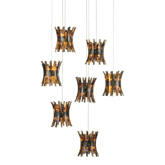 Currey and Company Alsop 7-Light Round Multi-Drop Pendant Brown, Black, Natural