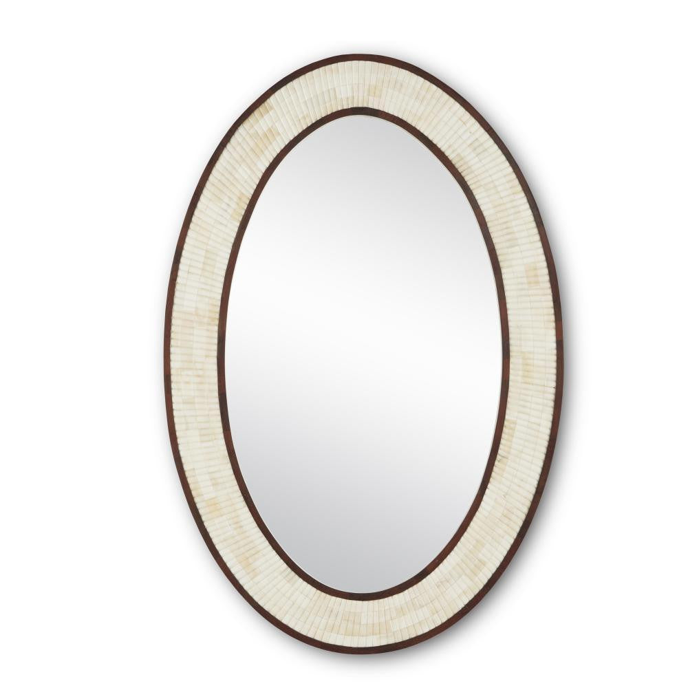 Currey and Company Andar Oval Mirror Natural, Dark Walnut