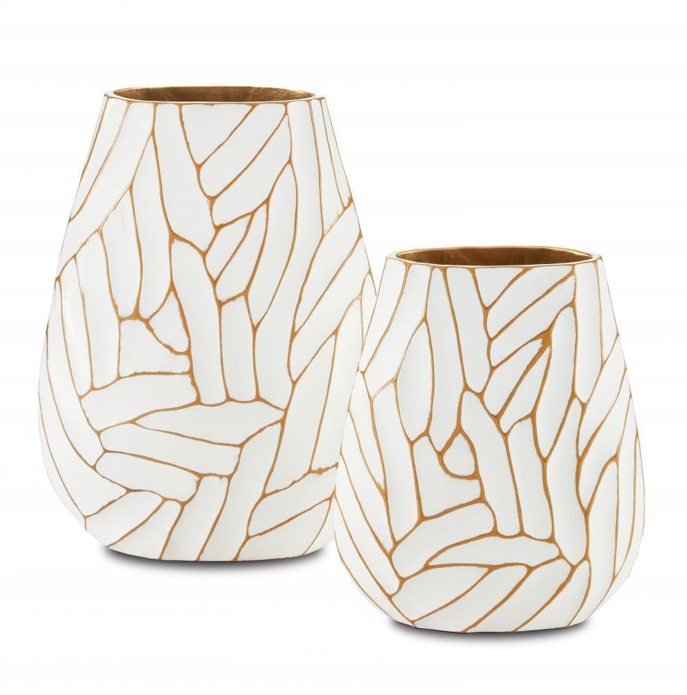 Currey and Company Anika White Vase, Set of 2 White, Gold