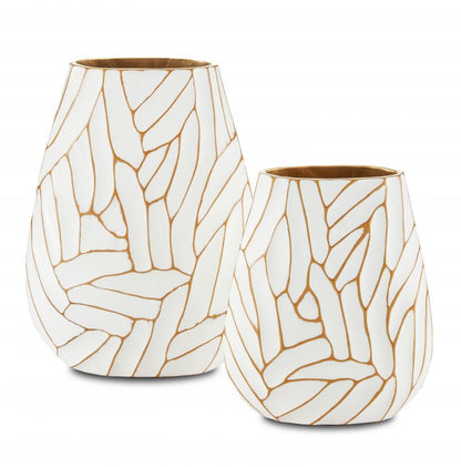 Currey and Company Anika White Vase, Set of 2 White, Gold