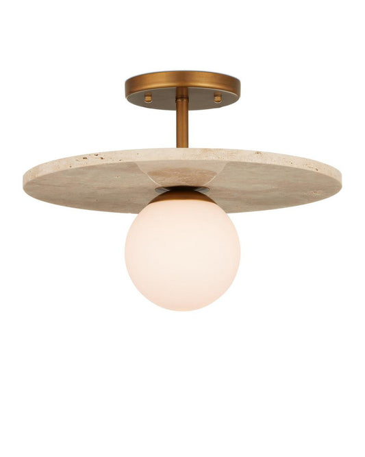 Currey and Company Apricity Semi-Flush Mount Beige, Antique Brass, Frosted White