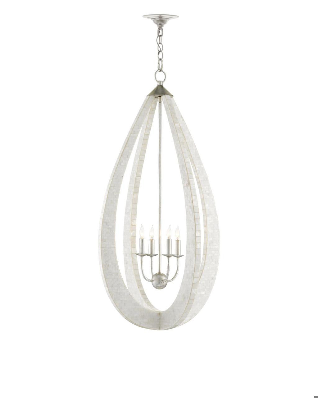 Currey and Company Arietta White Teardrop Chandelier White, Pearl, Silver Leaf