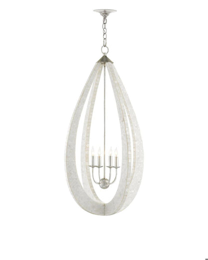 Currey and Company Arietta White Teardrop Chandelier White, Pearl, Silver Leaf