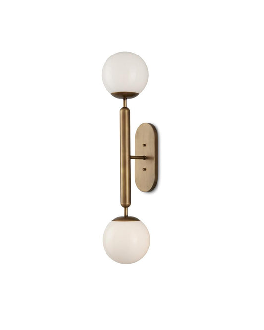 Currey and Company Barbican Double-Light Brass Wall Sconce Antique Brass, White