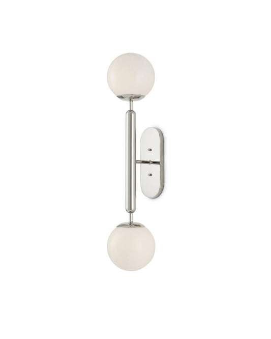 Currey and Company Barbican Double-Light Nickel Wall Sconce Polished Nickel, White