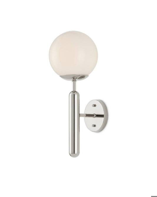Currey and Company Barbican Single-Light Nickel Wall Sconce Polished Nickel, White