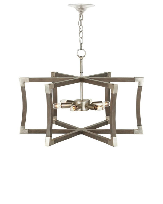 Currey and Company Bastian Small Gray Semi-Flush Mount Chateau Gray, Contemporary Silver Leaf