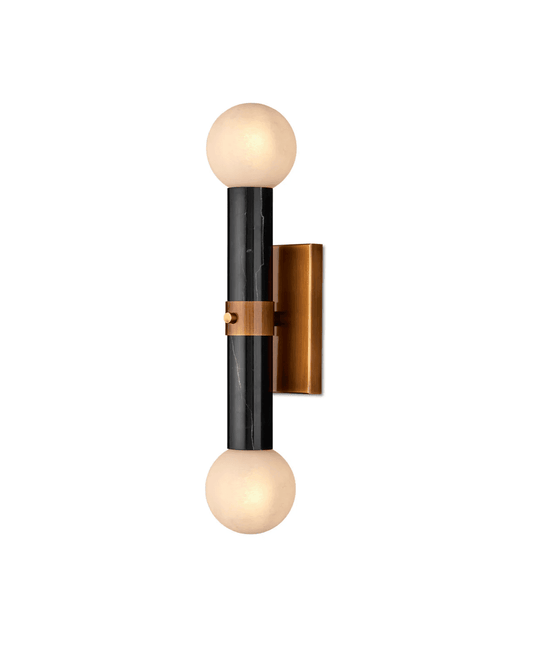 Currey and Company Beatrix Black Bath Wall Sconce Natural, Antique Brass, White