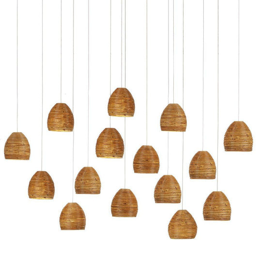 Currey and Company Beehive 15-Light Linear Multi-Drop Pendant Natural