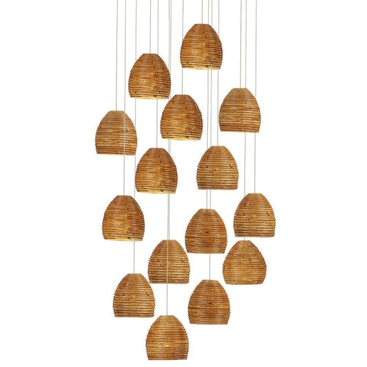 Currey and Company Beehive 15-Light Round Multi-Drop Pendant Natural