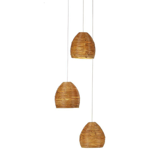 Currey and Company Beehive 3-Light Round Multi-Drop Pendant Natural