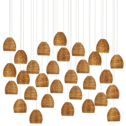 Currey and Company Beehive 30-Light Linear Multi-Drop Pendant Natural