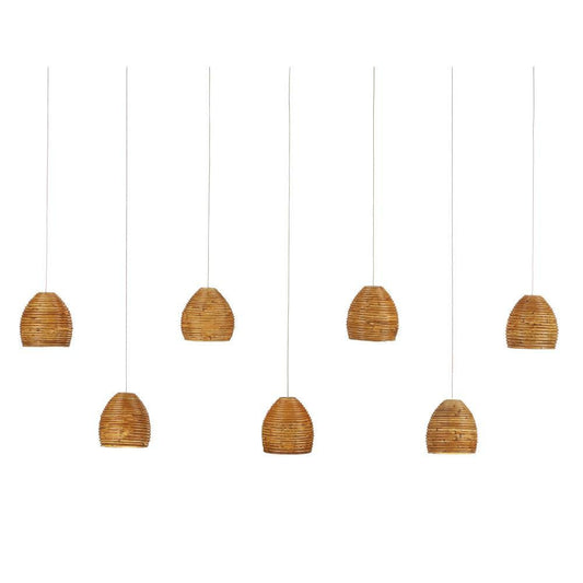 Currey and Company Beehive 7-Light Linear Multi-Drop Pendant Natural