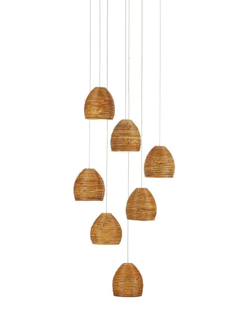 Currey and Company Beehive 7-Light Round Multi-Drop Pendant Natural