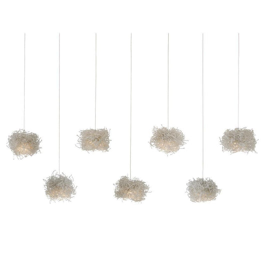 Currey and Company Birds Nest 7-Light Linear Multi-Drop Pendant Clear, Silver