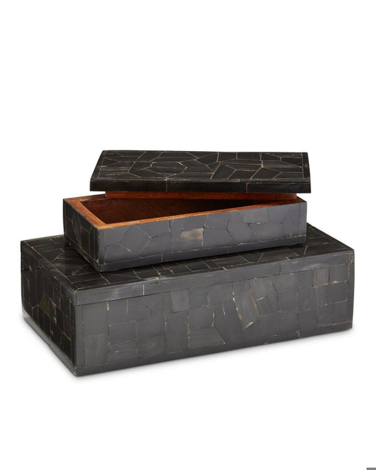 Currey and Company Black Bone Mosaic Box, Set of 2