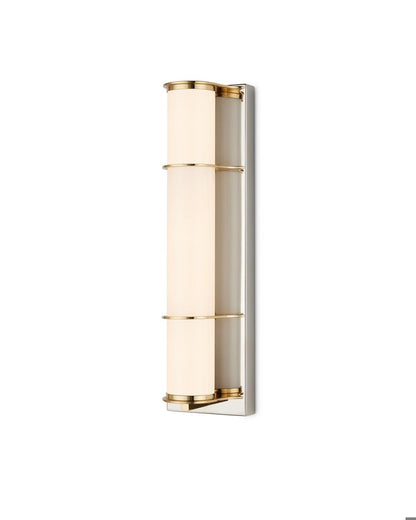 Currey and Company Blaine Nickel Bath Wall Sconce Polished Nickel, Polished Brass, White