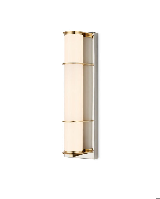 Currey and Company Blaine Nickel Bath Wall Sconce Polished Nickel, Polished Brass, White