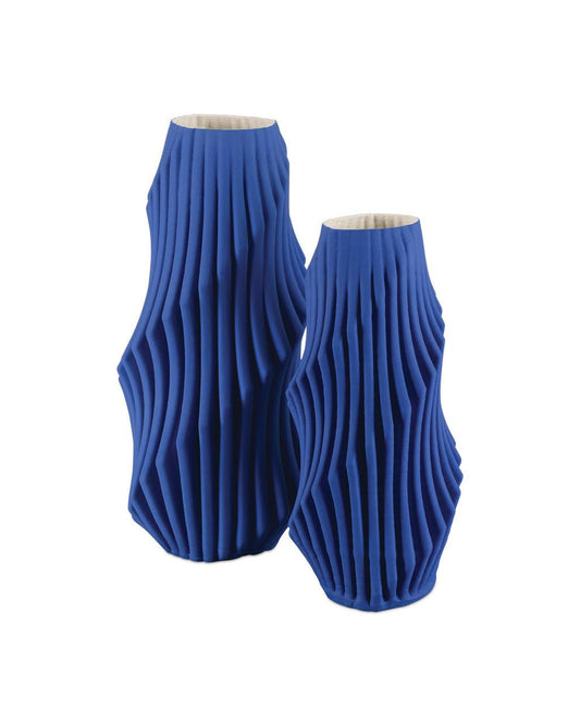 Currey and Company Blue Pleat Large Vase
