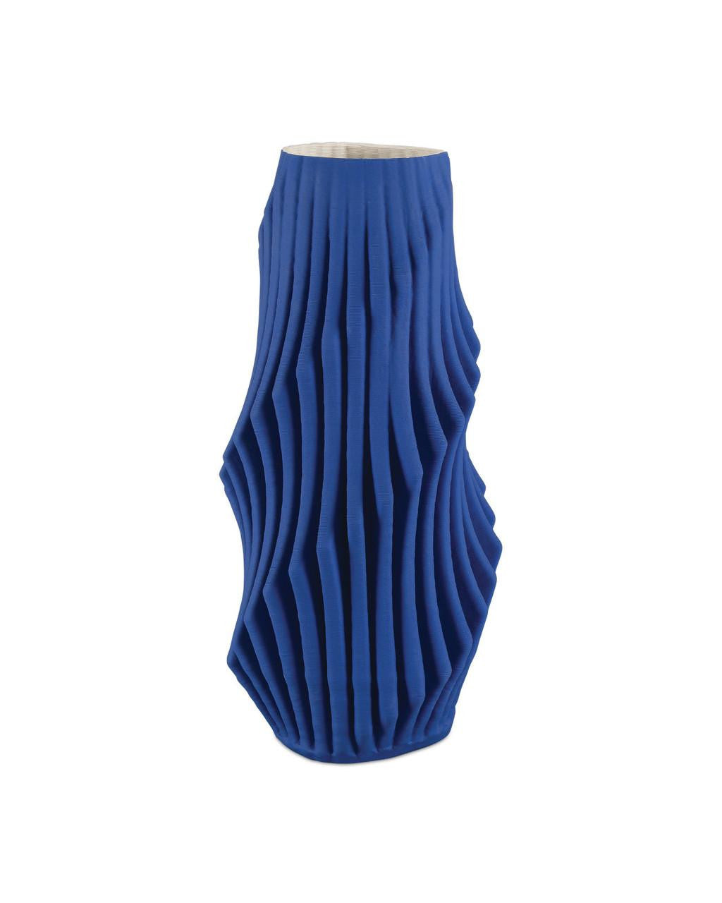 Currey and Company Blue Pleat Large Vase Cobalt Blue