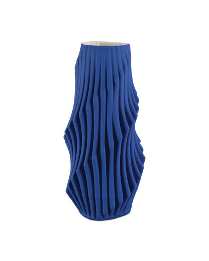 Currey and Company Blue Pleat Large Vase Cobalt Blue