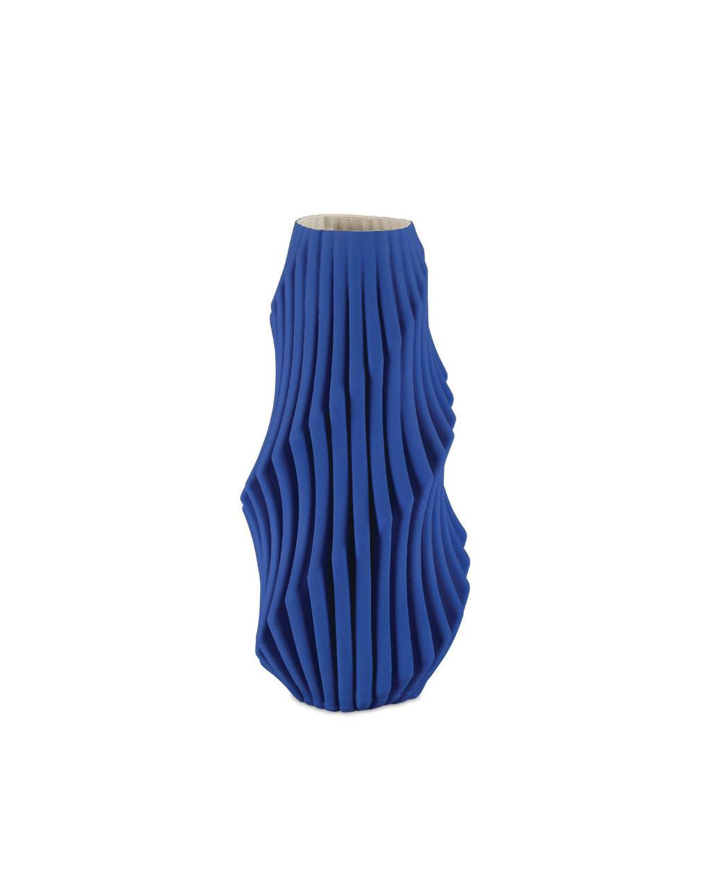 Currey and Company Blue Pleat Medium Vase Cobalt Blue