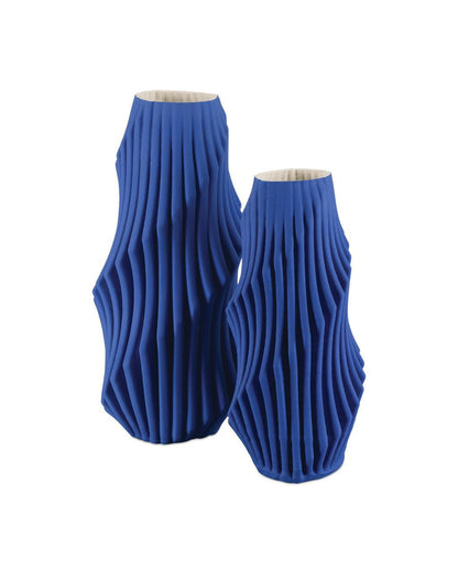 Currey and Company Blue Pleat Medium Vase