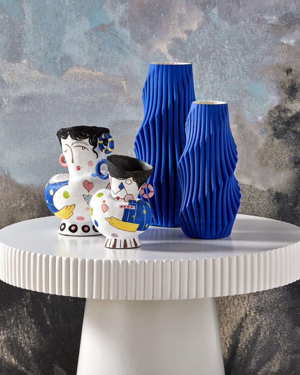 Currey and Company Blue Pleat Medium Vase