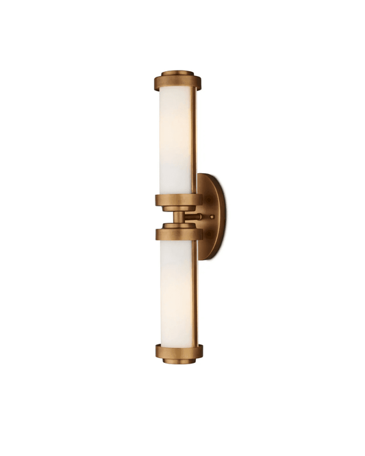 Currey and Company Bowland Brass Bath Wall Sconce Antique Brass, White