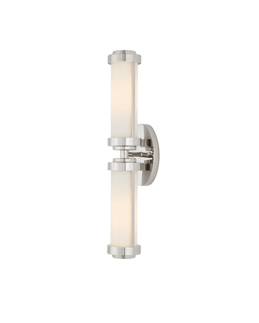 Currey and Company Bowland Nickel Bath Wall Sconce Polished Nickel, White