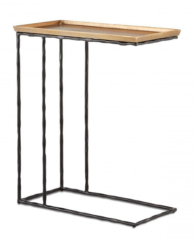 Currey and Company Boyles Brass C Side Table Antique Brass, Black