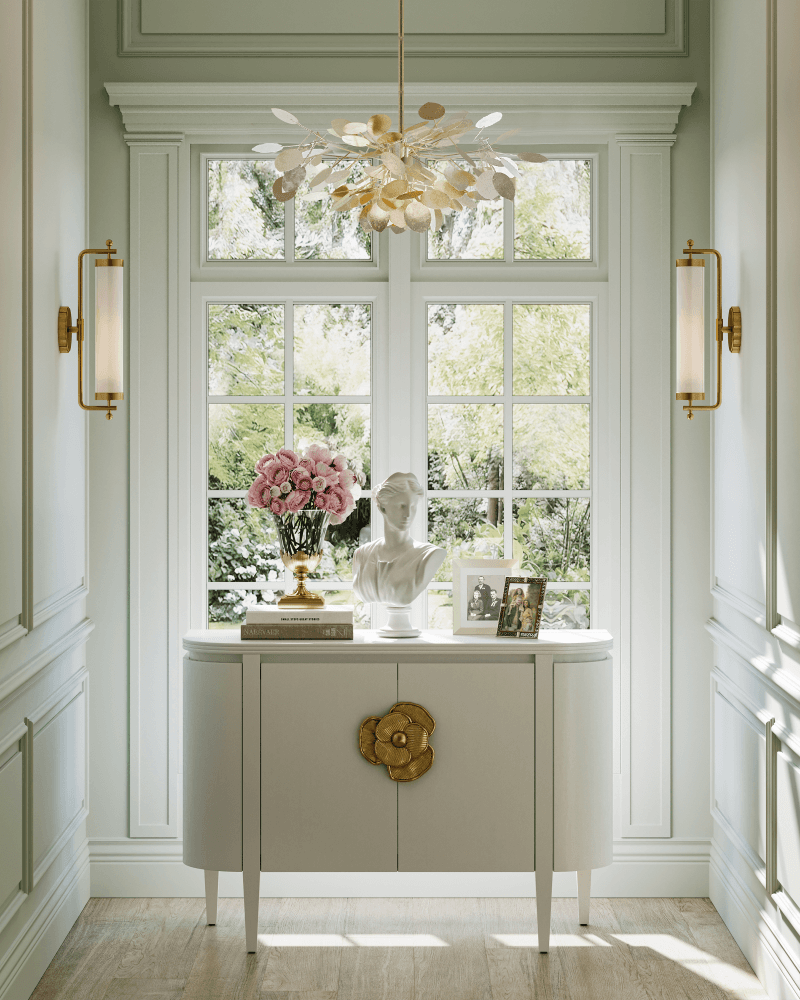 Currey and Company Briallen White Demi-Lune Cabinet