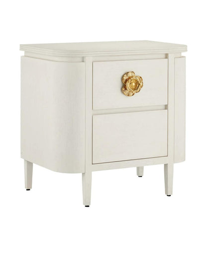 Currey and Company Briallen White Nightstand Cerused White, Brass