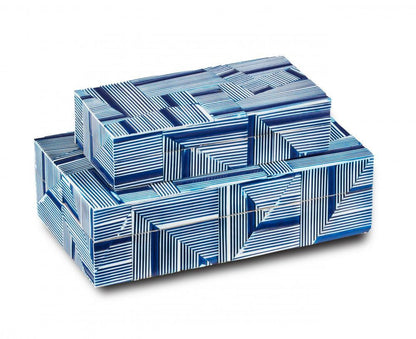 Currey and Company Cade Blue Box, Set of 2 Blue, White