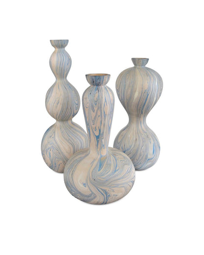 Currey and Company Calm Sea Marbleized Vase, Set of 3 Blue, Natural, White