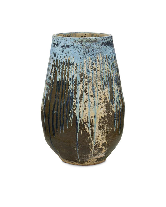 Currey and Company Capaci Antique Blue Drip Planter Antique White, Blue Drip